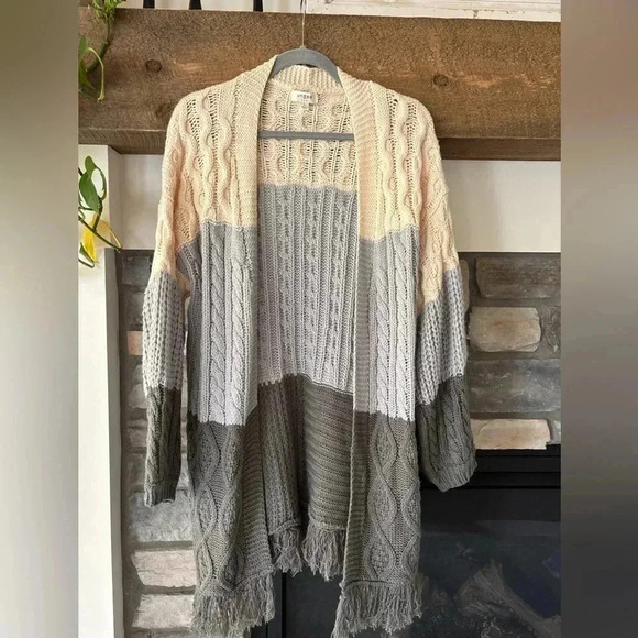 Umgee Sweaters - UMGE Cardigan Size L Neutral Western Fringe Oversized Lagenlook Cowgirl fall